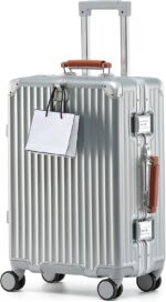 20 Inch Carry On Luggage with Leather Handle, PC Zipperless Suitcase with Spinne... - Image 2
