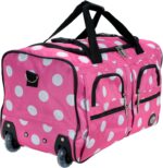 Rockland Rolling Duffel Bag, Pink Dot, 22" - Image 6