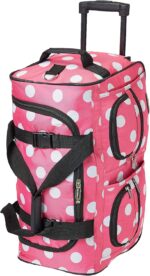 Rockland Rolling Duffel Bag, Pink Dot, 22" - Image 8
