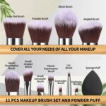 BS-MALL Makeup Brush Set 11Pcs Bamboo Synthetic Kabuki Brush Set Foundation Powd... - Image 5