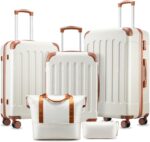 Luggage Sets 5 Piece, Hardside Suitcase with Wheels, TSA Approved, White Brown - Image 2